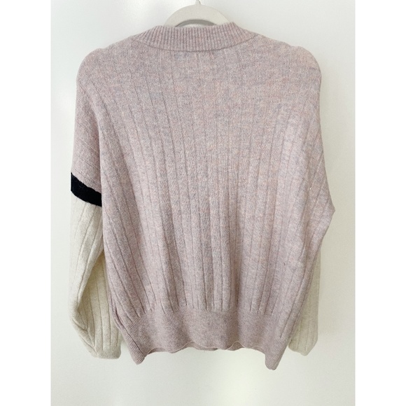 Madewell Striped Bowden Henley Alpaca Wool Sweater in Coziest Yarn Pink M - Picture 4 of 7